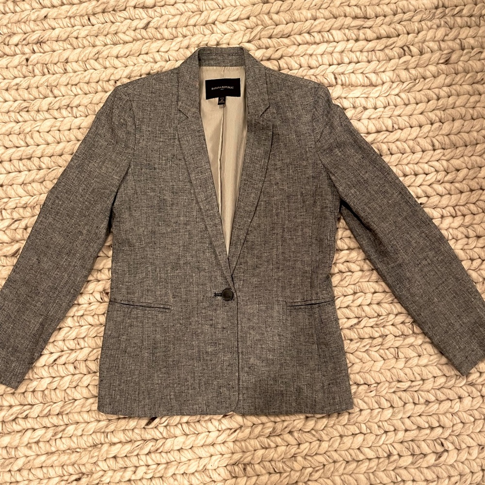 Banana republic to petite denim blue linen blazer